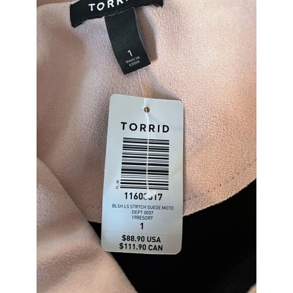 Torrid Blush Faux Suede Zip Moto Jacket Women's Size 1X NWT - Picture 7 of 12